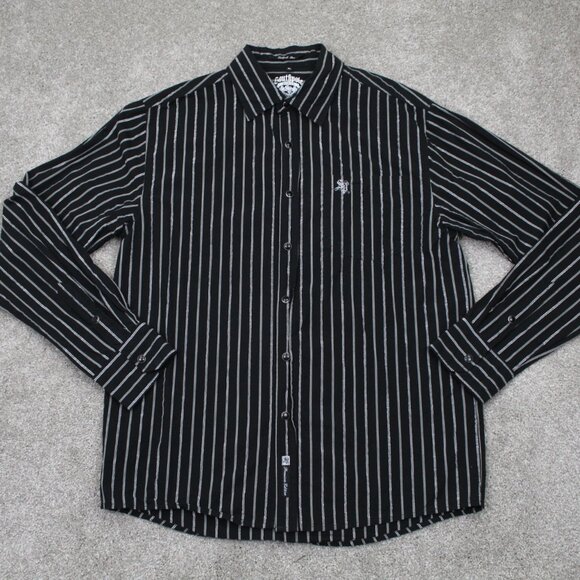 Southpole Premium Shirt Men XL Black/Silver Stripe Pearl Snap Long Sleeve Button - Picture 1 of 13